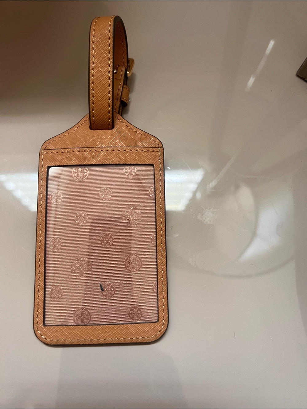 Tory Burch Tan Leather Luggage Tag with Gold Logo - Picture 4 of 5